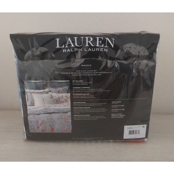 Ralph Lauren MAGGIE FLORAL Blue King Duvet Cover Sheet Set Euro Sham Bedding Set - Picture 6 of 16